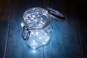 Glass jar filled with decorative lights