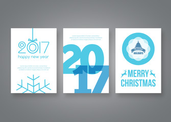 Happy new year 2017 and Merry Christmas vector modern brochure flyer design template with numbers. Set of Postcard, invitation. Vector illustration