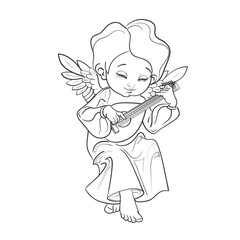 Toddler angel making music playing lute