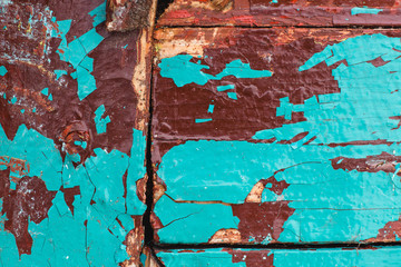 texture Close Up of Chipped colorful peeling paint, covered with