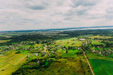 Naklejka premium Nature in Belarus. View from helicopter, Minsk