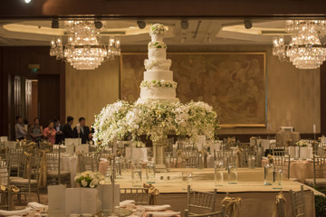 White wedding cake with flower
