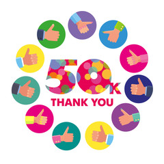Vector template 50K Thanks subscribers greetings colorful figures Like