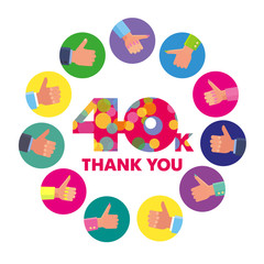 Vector template 40K Thanks subscribers greetings colorful figures Like
