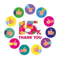 Vector template 15K Thanks subscribers greetings colorful figures Like