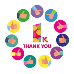 Vector template 1K Thanks subscribers greetings colorful figures Like