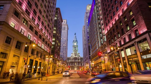 Philadelphia, Pennsylvania, USA downtown time lapse at city hall.