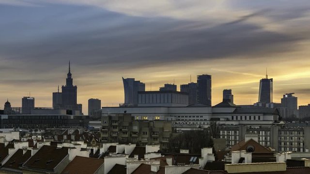 Sundown over Warsaw a capital of Poland time lapse