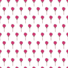 Cute seamless pattern made of pink lolly pop candies.
