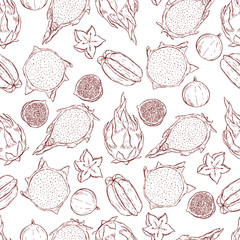 Nice seamless pattern made of hand drawn tropic fruits.
