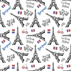 Seamless background with symbols of Paris © azzzya
