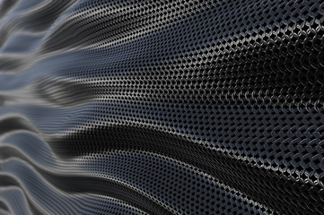 Dark metallic chain armorabstract wave curve background. 3D rendering