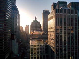 Fototapeta na wymiar Skyscrapers of Manhattan during sunset