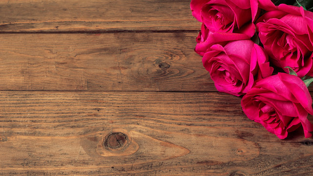 Romantic composition with rose flowers St. Valentines Day background. Copy space