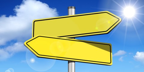 Yellow signpost with two arrows © PX Media