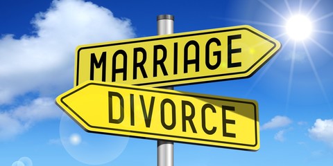 Marriage, divorce - yellow road-sign