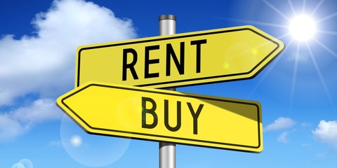 Rent, buy - yellow road-sign