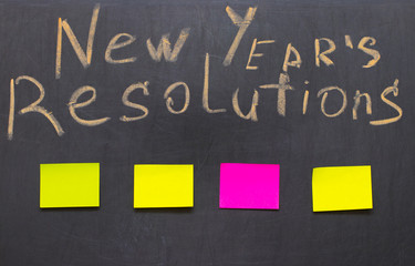 new year goals or resolutions - sticky notes on a blackboard