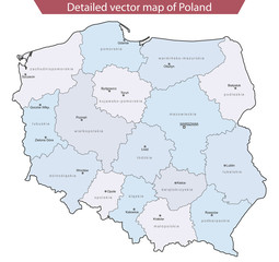 Fototapeta premium Szczegółowa mapa wektorowa Polski v2