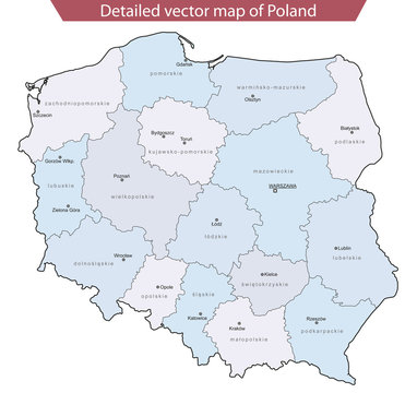 Fototapeta Szczegółowa wektorowa mapa Polski v2