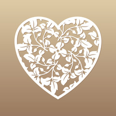 Openwork heart with leaves. Vector decorative element. Laser cut