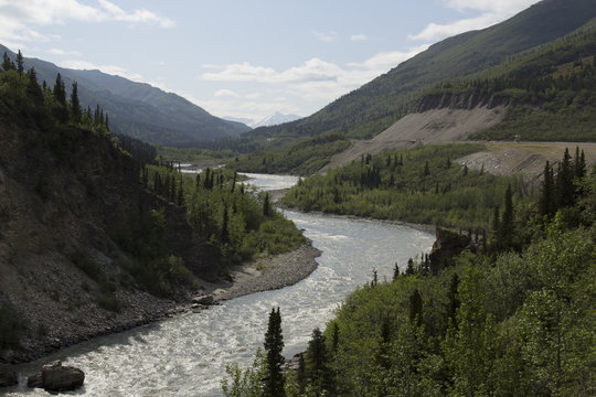 Winding river in an Alaskan canyon