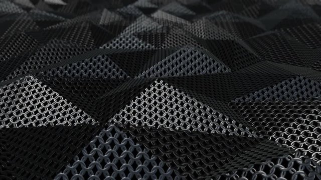 Metallic chain armor abstract geometric polygonal background seamless loop. 3D animation
