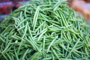Bunch of green beans in a farmers market