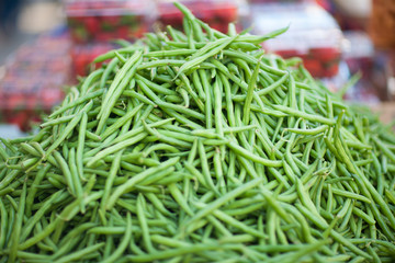 Bunch of green beans in a farmers market