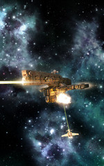 Spaceships battle gunship