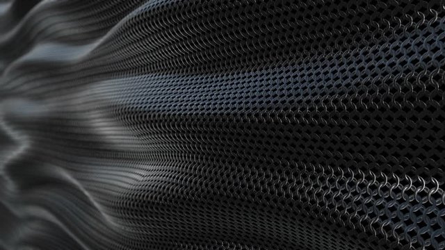 Dark metallic chain armorabstract wave curve background seamless loop. 3D animation