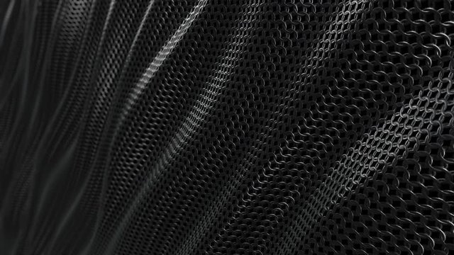 Dark metallic chain armorabstract wave curve background seamless loop. 3D animation