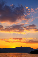 Sunrise over Peljesac Peninsula and Peljeski Strait, Korcula, Cr
