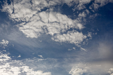 Cumulus clouds against a blue sky. Partly Cloudy. Weather forecast.
