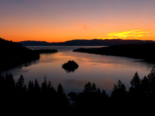 Sunrise over Emerald Bay at Lake Tahoe, California, USA.