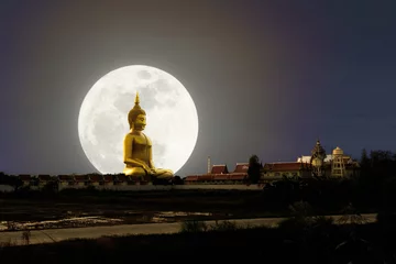 Crédence de cuisine en verre imprimé Bouddha Image du grand Bouddha avec la lune du souper