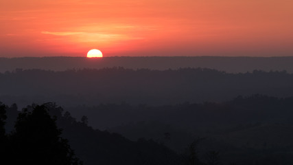 Silhouette sunset at Khao Ko, Petchabun, Thailand.
