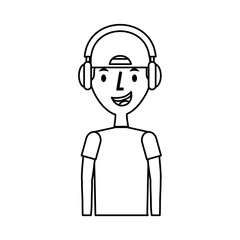 young man avatar character with headphone audio vector illustration design
