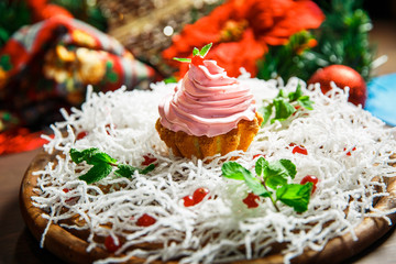Christmas cake holiday dessert in new year tree decorations