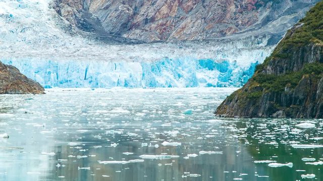 Sawyer Glacier in Tracy Arm Fjord Alaska with Detail Blue Ice Closeup
