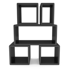 Product display black boxes. 3D render isolated on white. Platform or Stand Illustration. Template for Object Presentation.