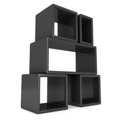 Product display black boxes. 3D render isolated on white. Platform or Stand Illustration. Template for Object Presentation.