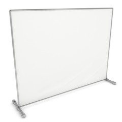 Billet press wall with blank banner. Mobile trade show booth white and blank. 3d render isolated on white background. High Resolution Template for your design.