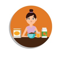Woman eating breakfast flat design