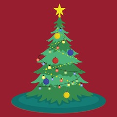 Christmas Tree with toys on red background