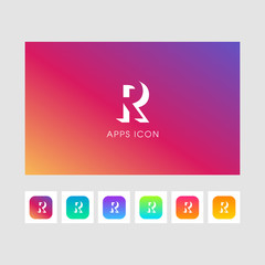 R shadow  letter logo. gold color and some other colors