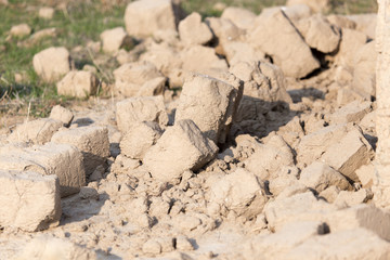broken clay bricks on the ground