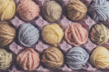 Balls of knitting yarn in package