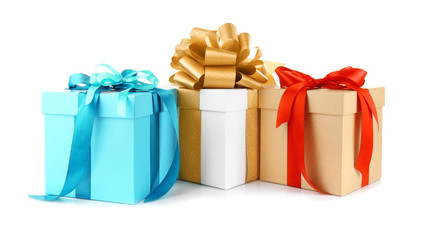 Set of gift boxes on white background