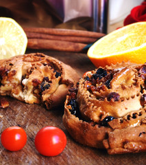 Italian food - the pitta 'mpigliata or pitta 'nchiusa, a traditional calabrian christmas sweet with cinnamon, raisins, candied fruit, honey, walnuts, almonds, hard wheat pastry.